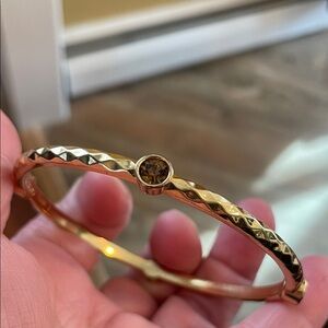 Vintage Graziano Gold Faceted Bangle Bracelet with Amber Accent